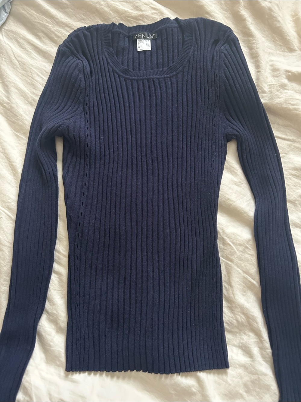 VENUS Navy Ribbed Scoop Neck Long Sleeve Sweater